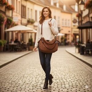 Italian leather flower embossed flap crossbody